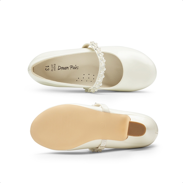 Girls' Rhinestone Mary Jane Low Heels - WHITE PAT - 3